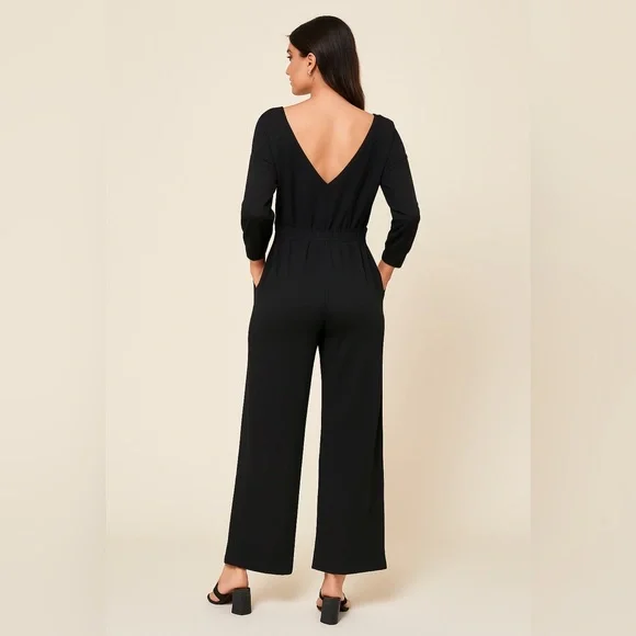 CHICME Size M – Black Open-Back Jumpsuit Women’s, Soft Stretch Minimalist Style - Picture 3 of 16